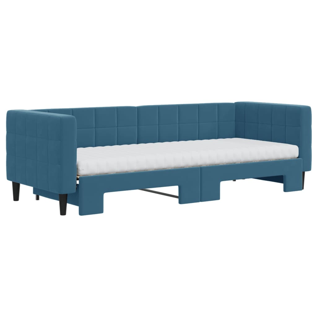Lit de jour avec lit gigogne et matelas bleu 80x200 cm velours - XIOS