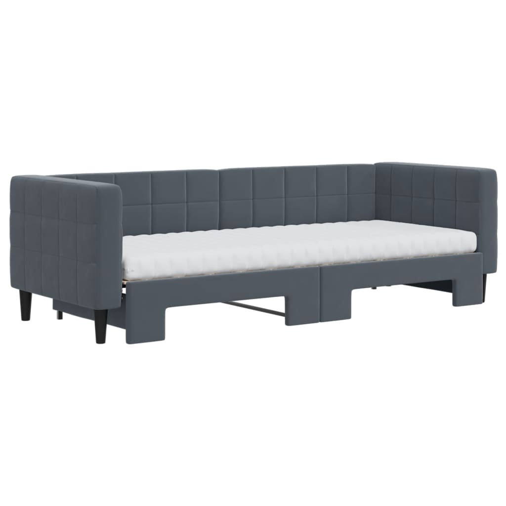 Lit de jour avec gigogne et matelas gris foncé 80x200cm velours - XIOS
