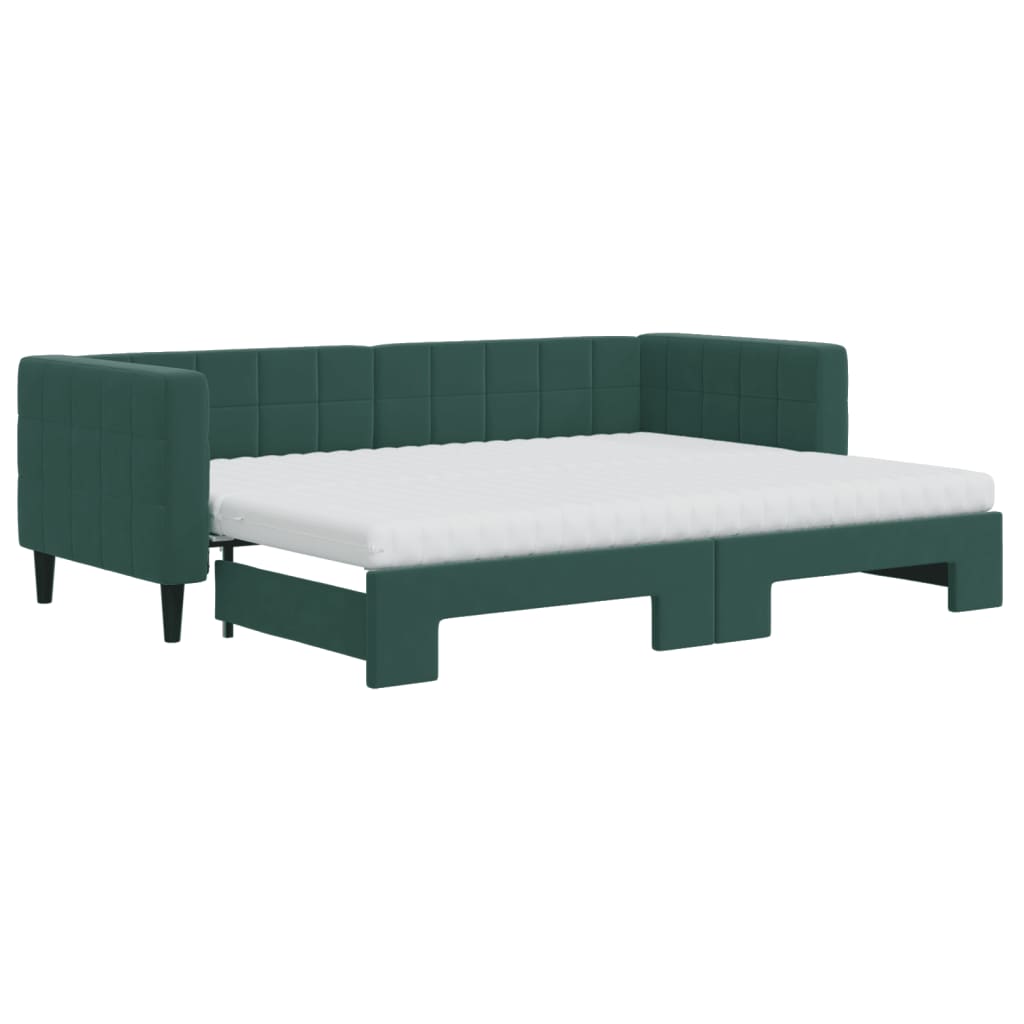 Lit de jour avec gigogne et matelas vert foncé 80x200cm velours - XIOS