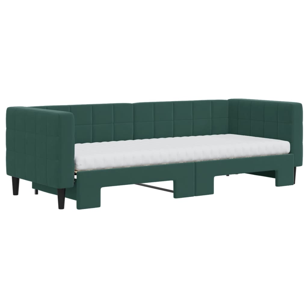 Lit de jour avec gigogne et matelas vert foncé 80x200cm velours - XIOS
