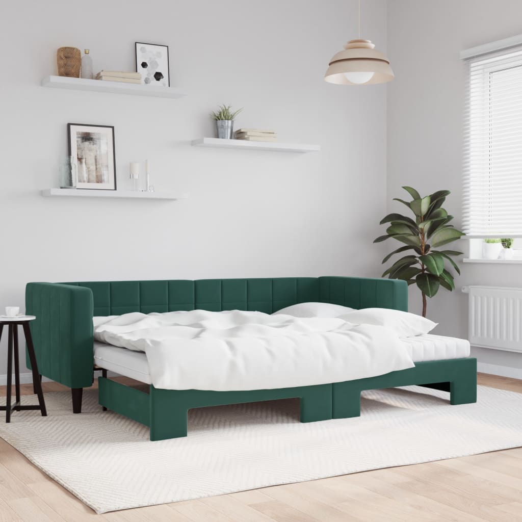 Lit de jour avec gigogne et matelas vert foncé 80x200cm velours - XIOS