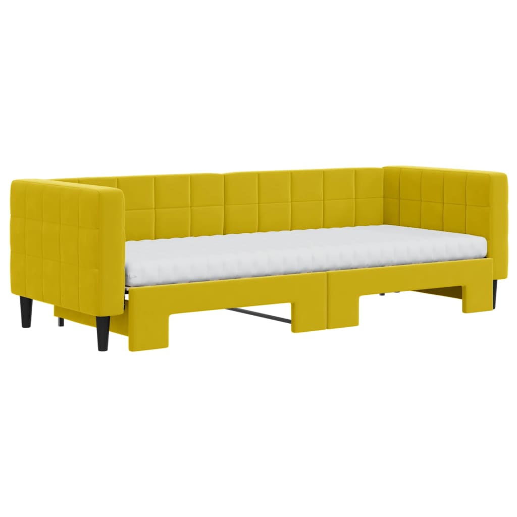 Lit de jour avec lit gigogne et matelas jaune 80x200 cm velours - XIOS