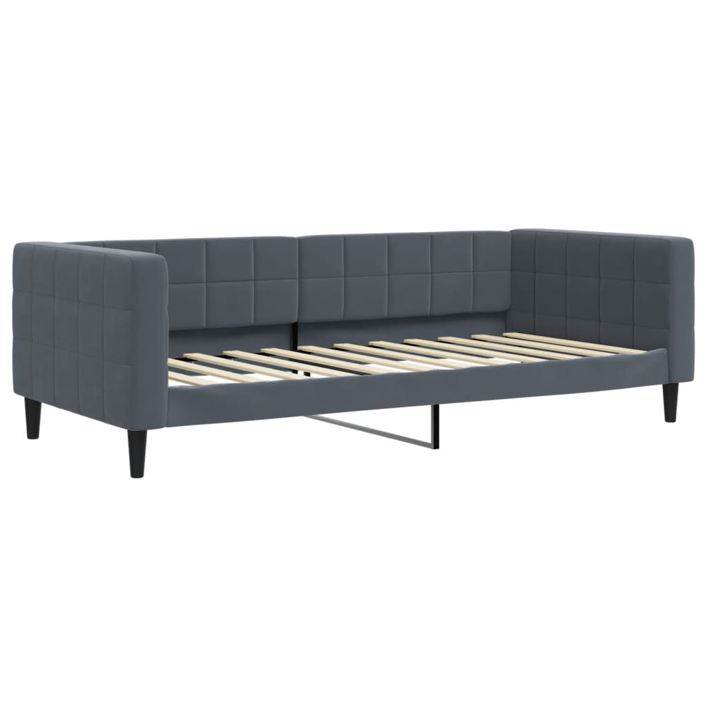 Lit de jour avec gigogne et matelas gris foncé 90x200cm velours - XIOS