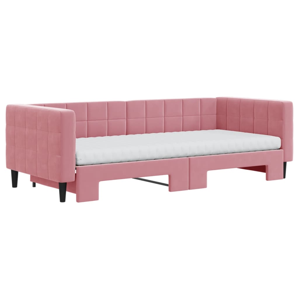 Lit de jour avec gigogne et matelas rose 90x200 cm velours - XIOS
