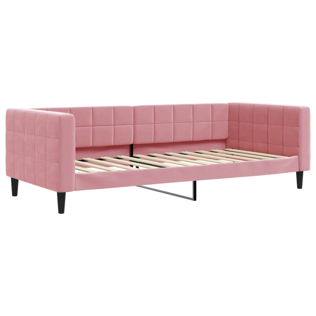 Lit de jour avec gigogne et matelas rose 90x200 cm velours - XIOS