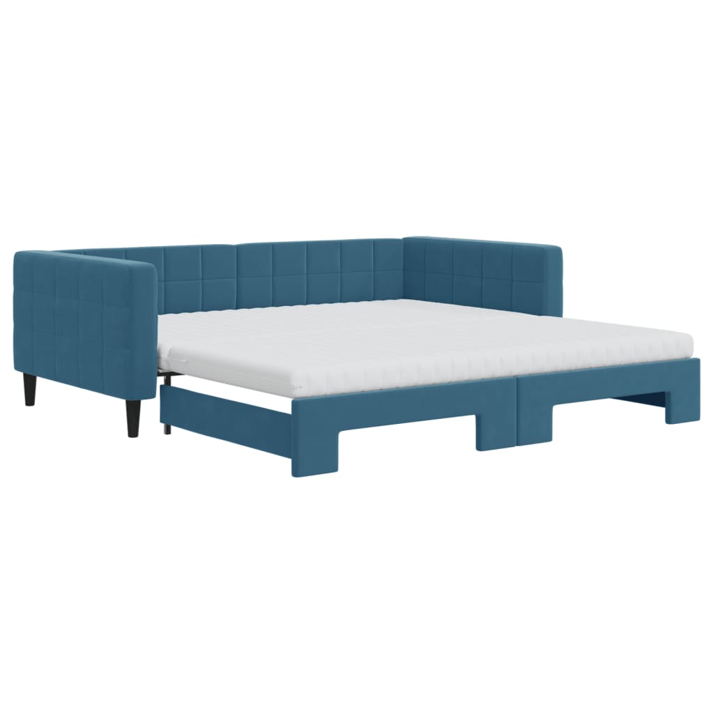 Lit de jour avec lit gigogne et matelas bleu 100x200 cm velours - XIOS