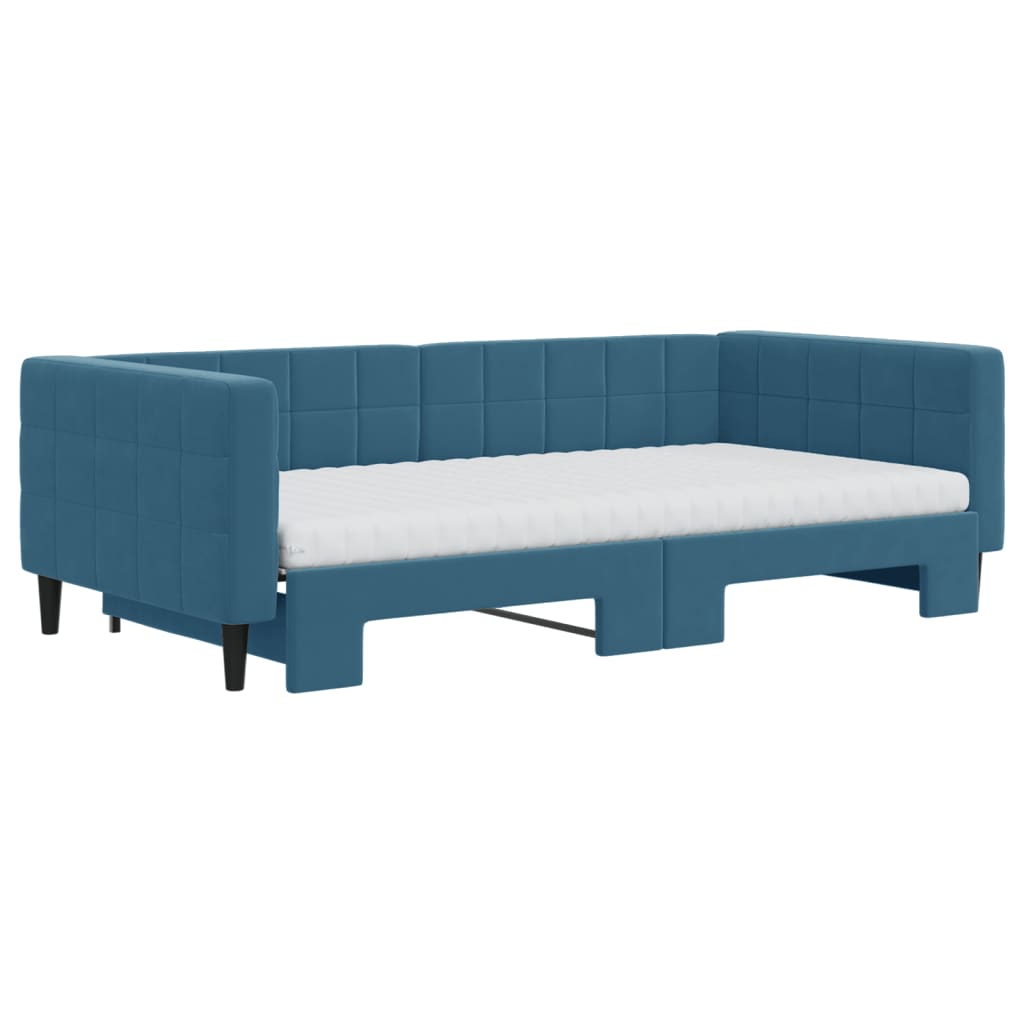 Lit de jour avec lit gigogne et matelas bleu 100x200 cm velours - XIOS