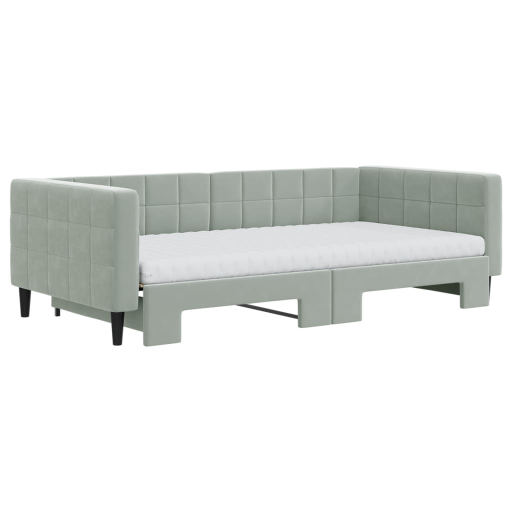 Lit de jour et gigogne et matelas gris clair 100x200 cm velours - XIOS