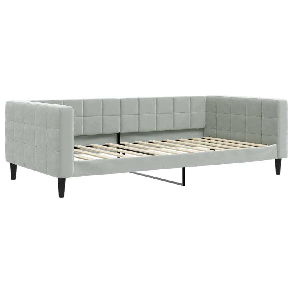Lit de jour et gigogne et matelas gris clair 100x200 cm velours - XIOS