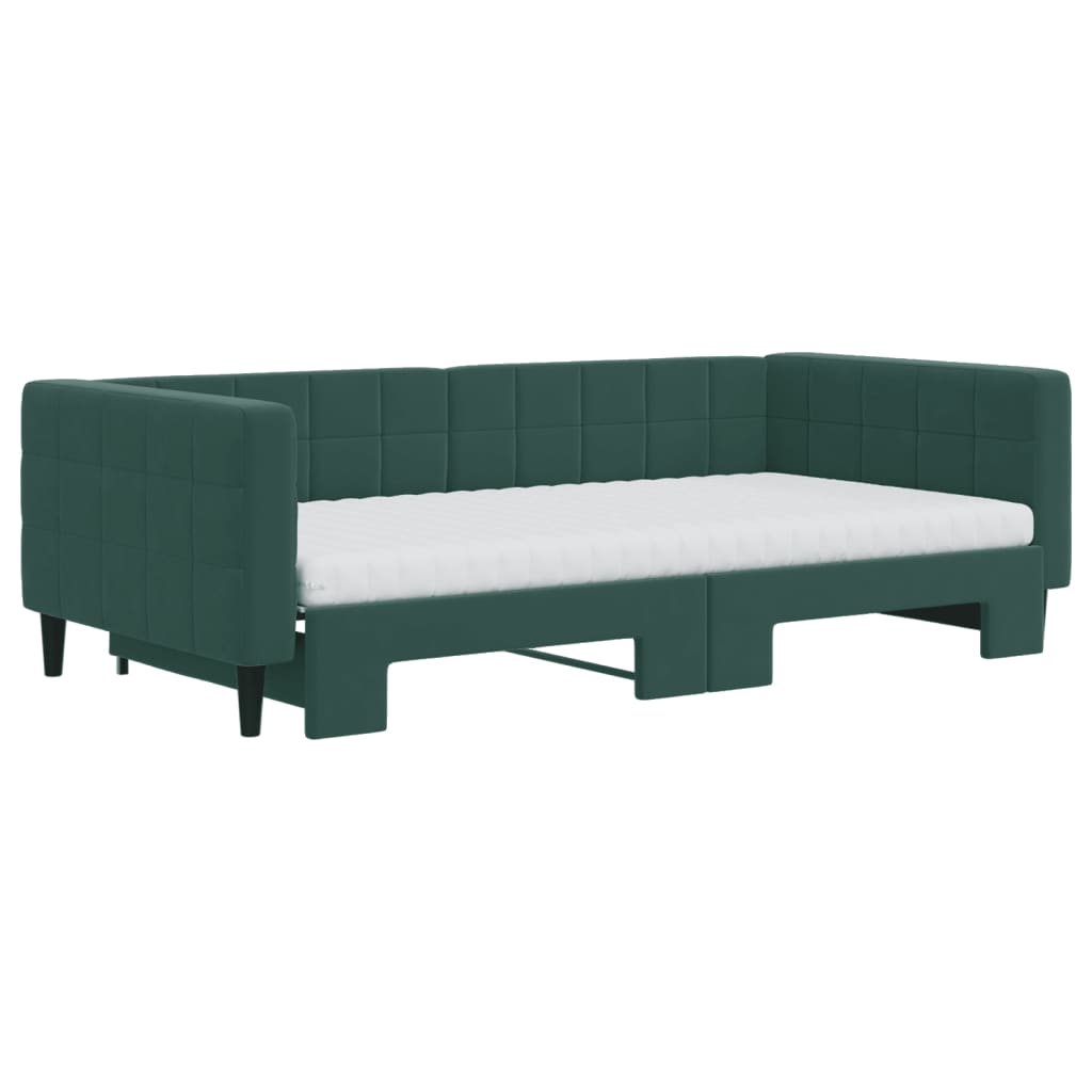 Lit de jour et gigogne et matelas vert foncé 100x200 cm velours - XIOS
