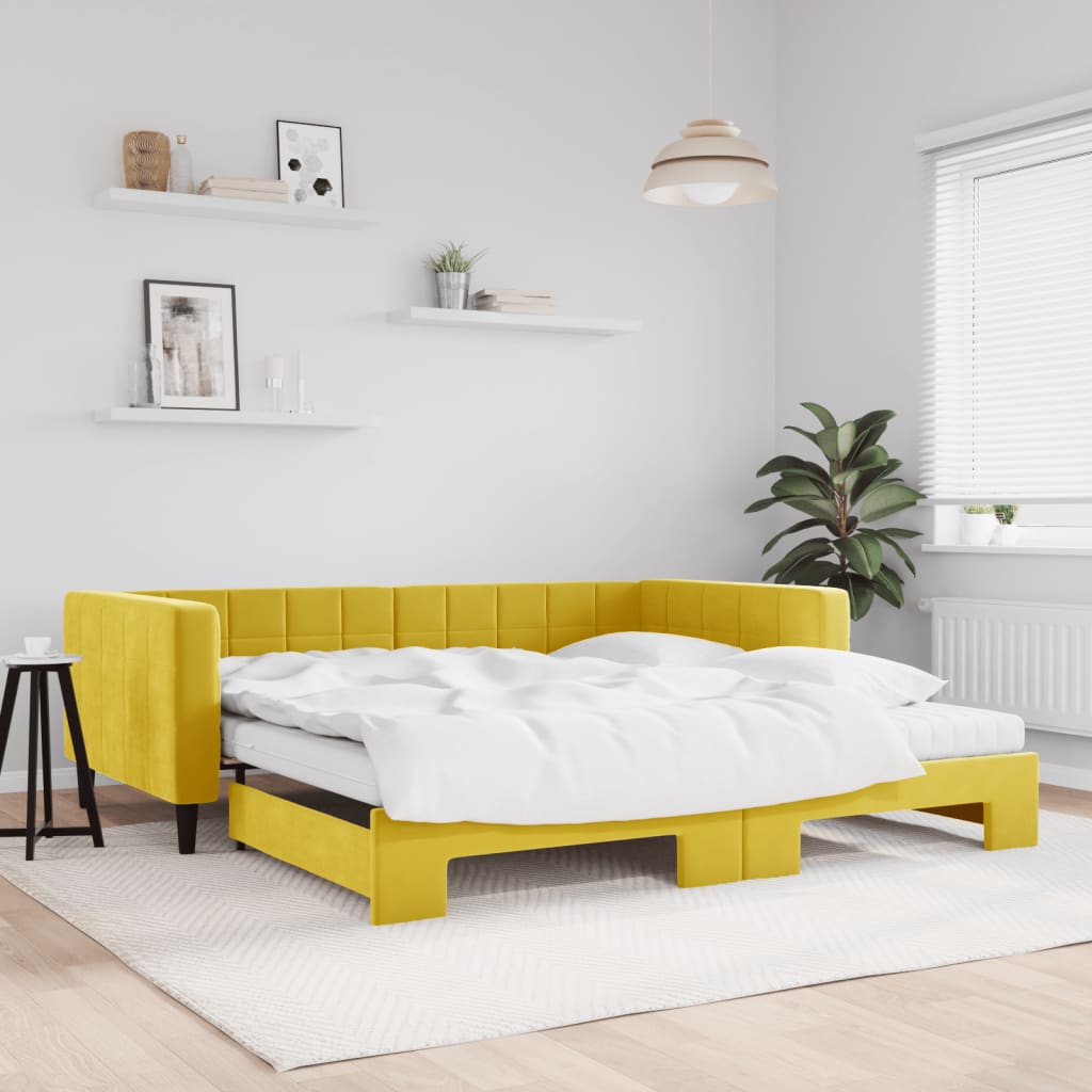 Lit de jour avec gigogne et matelas jaune 100x200 cm velours - XIOS