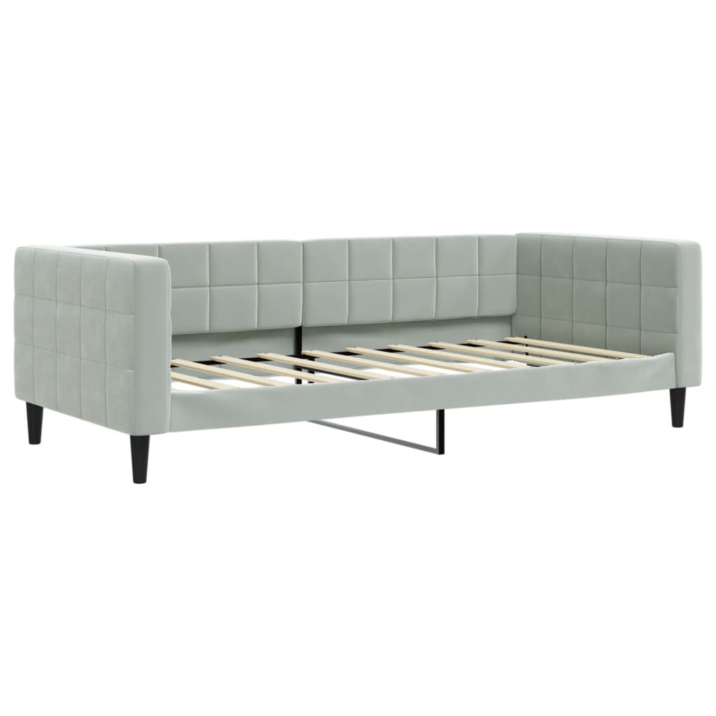 Lit de jour avec gigogne et matelas gris clair 90x190cm velours - XIOS
