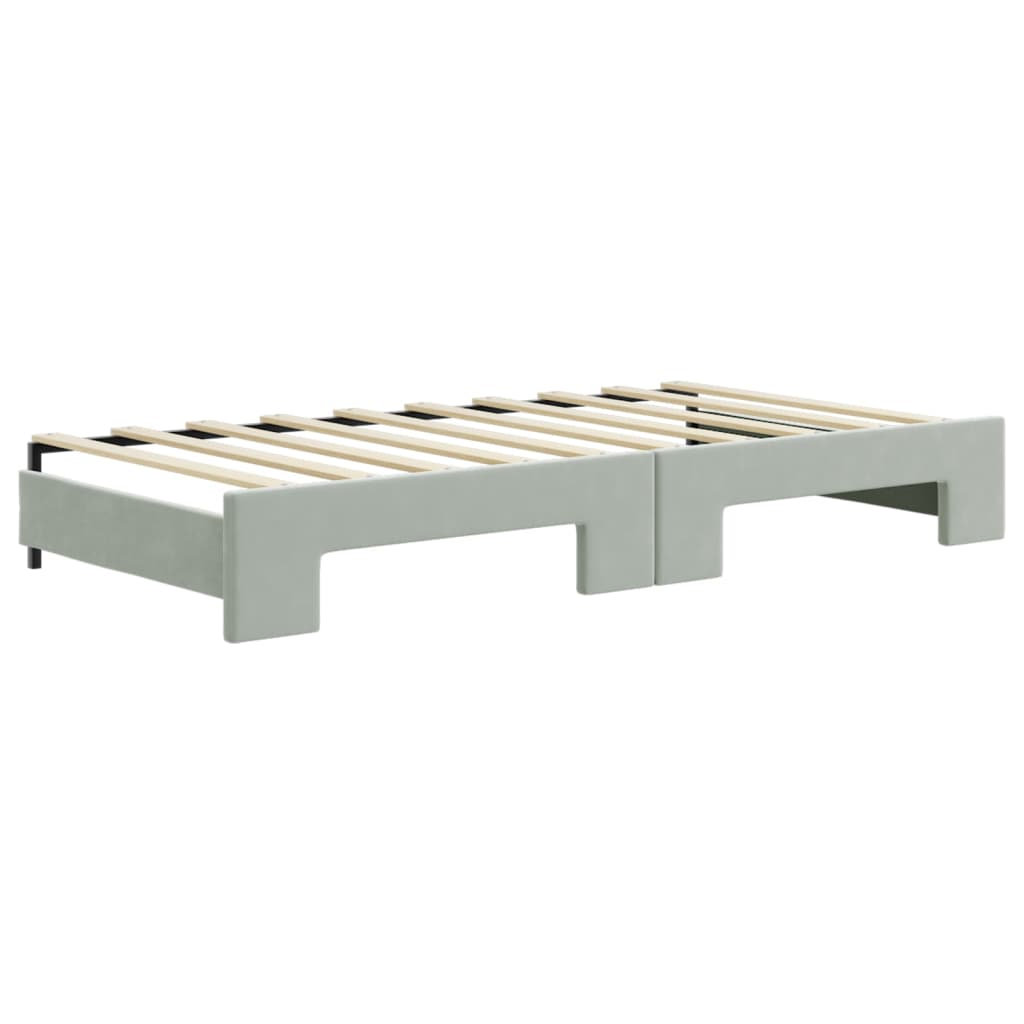 Lit de jour avec gigogne et matelas gris clair 90x190cm velours - XIOS