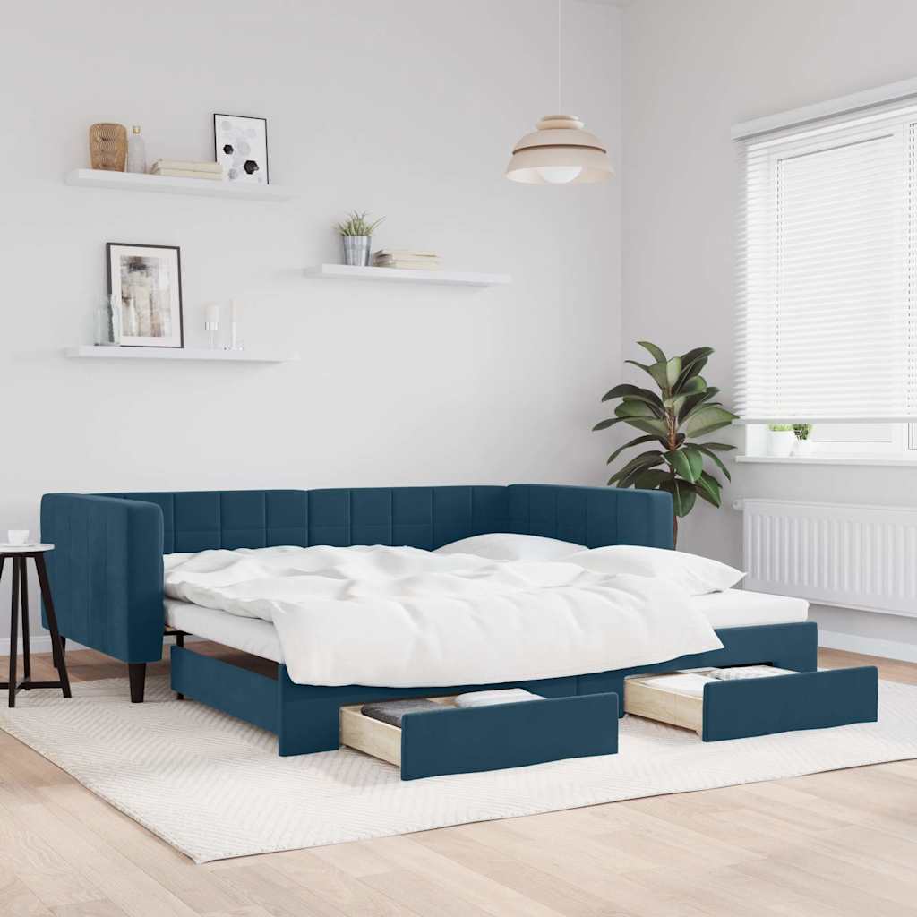 Lit de jour avec gigogne et tiroirs sans matelas bleu 100x200cm - XIOS