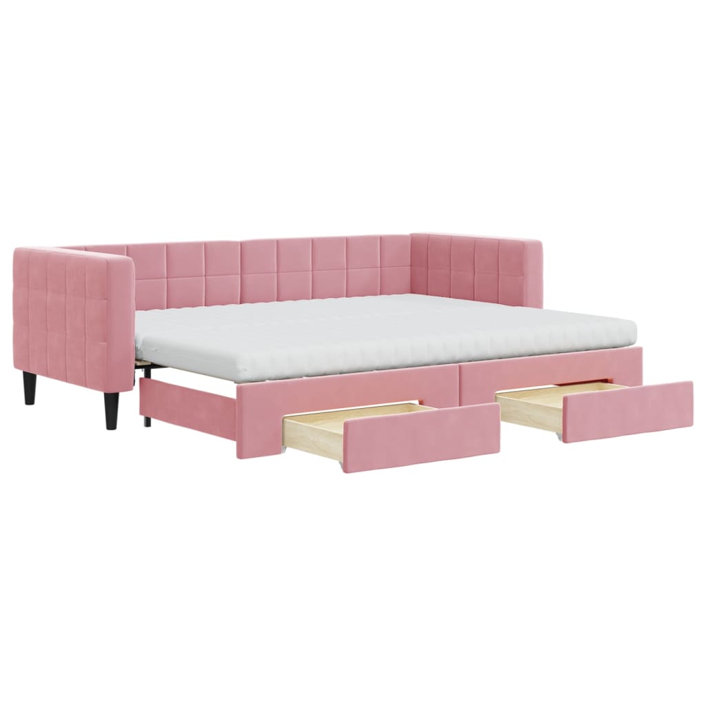 Lit de jour avec gigogne et tiroirs rose 80x200 cm velours - XIOS