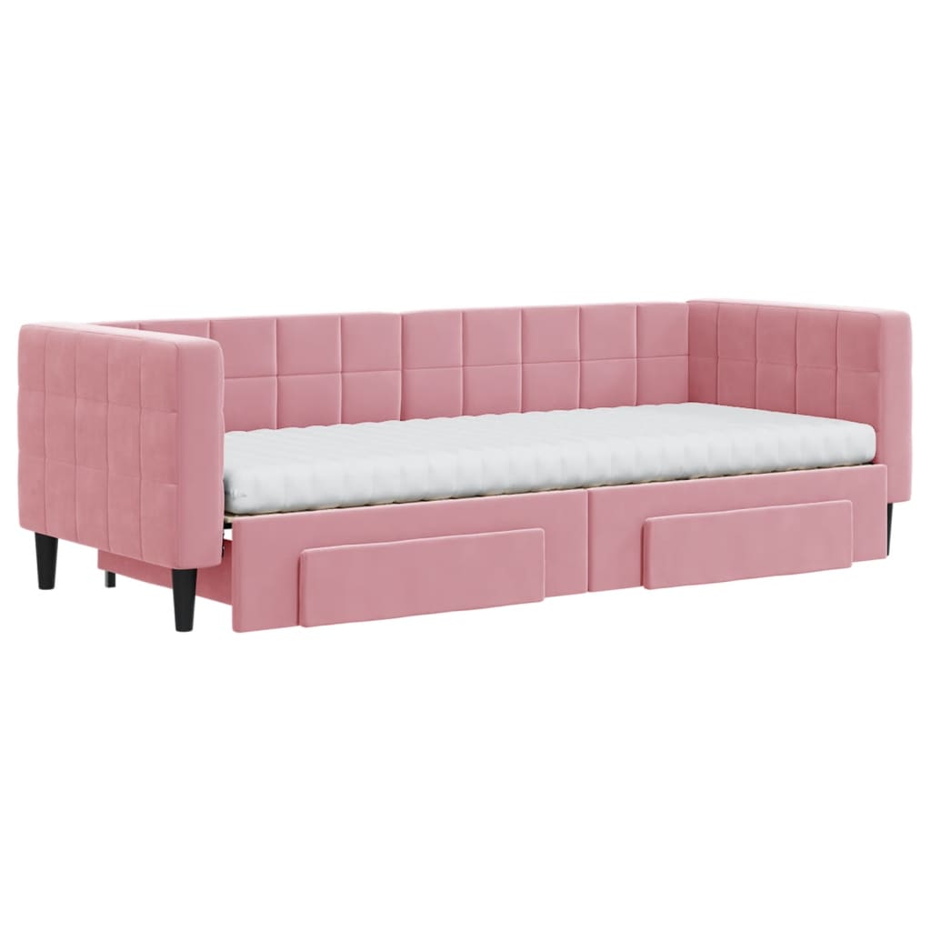 Lit de jour avec gigogne et tiroirs rose 80x200 cm velours - XIOS