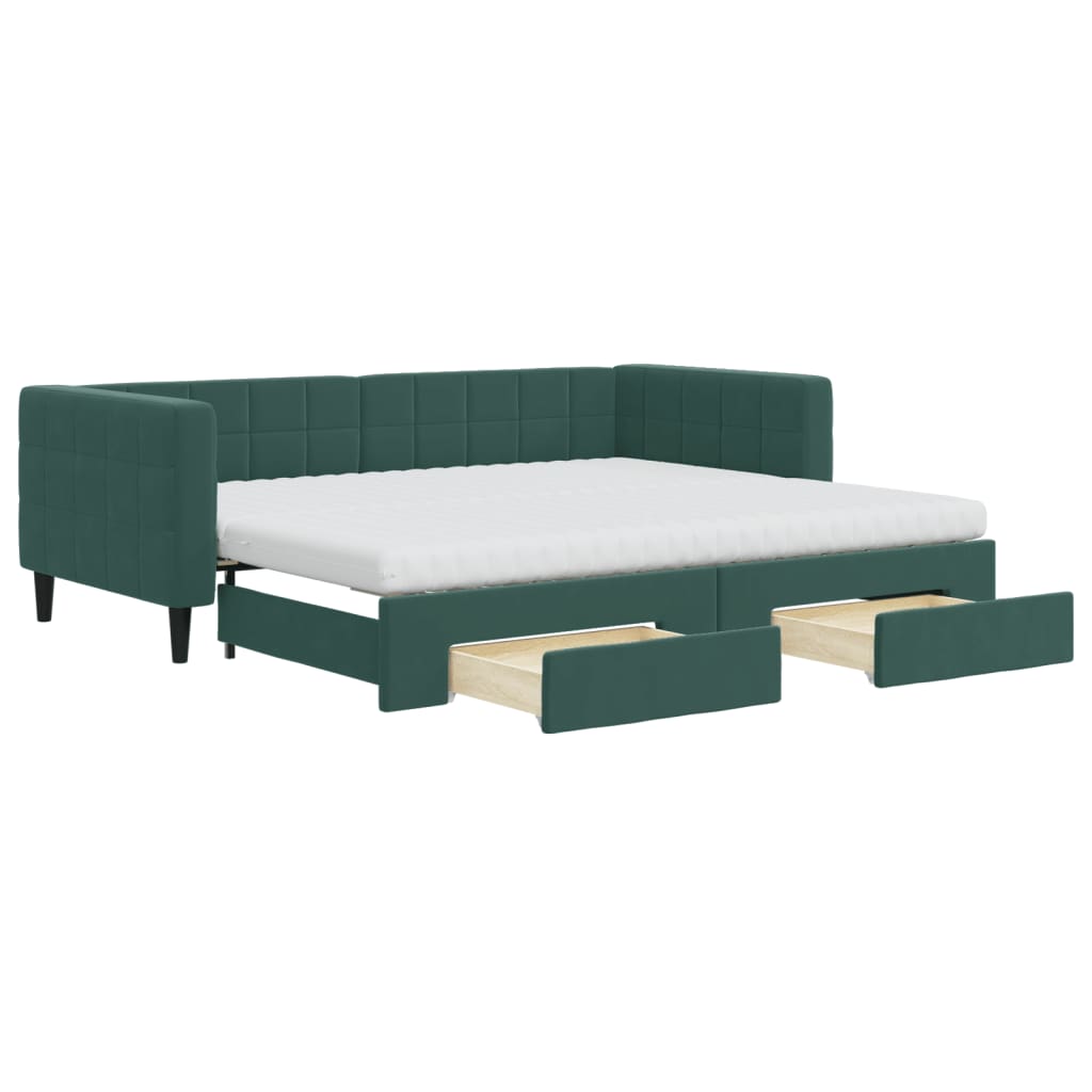 Lit de jour avec gigogne et tiroirs vert foncé 90x200cm velours - XIOS