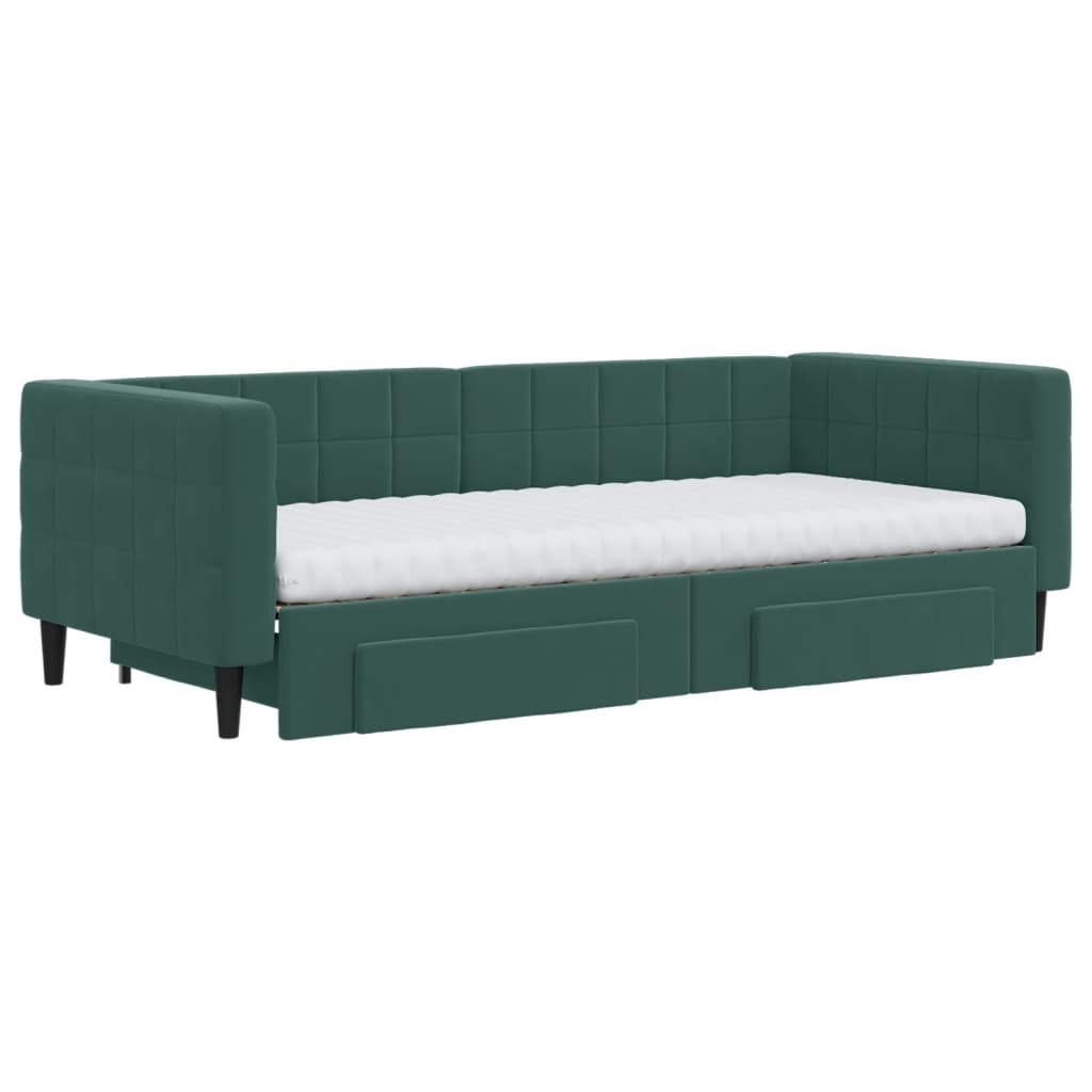 Lit de jour avec gigogne et tiroirs vert foncé 90x200cm velours - XIOS