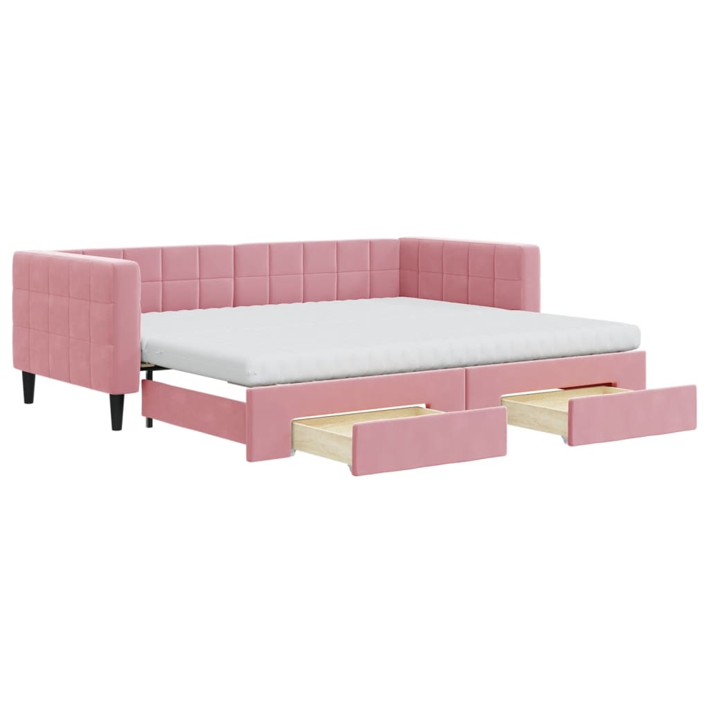Lit de jour avec gigogne et tiroirs rose 90x200 cm velours - XIOS