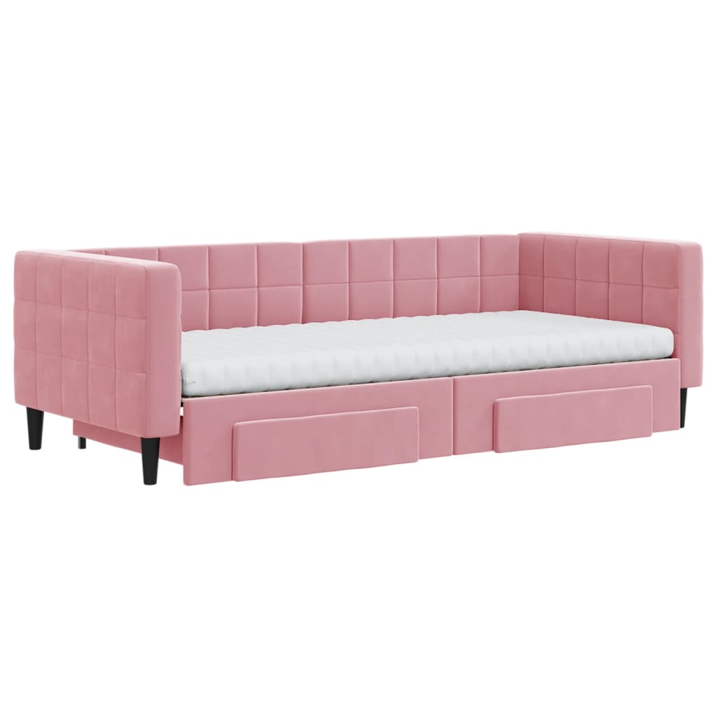 Lit de jour avec gigogne et tiroirs rose 90x200 cm velours - XIOS
