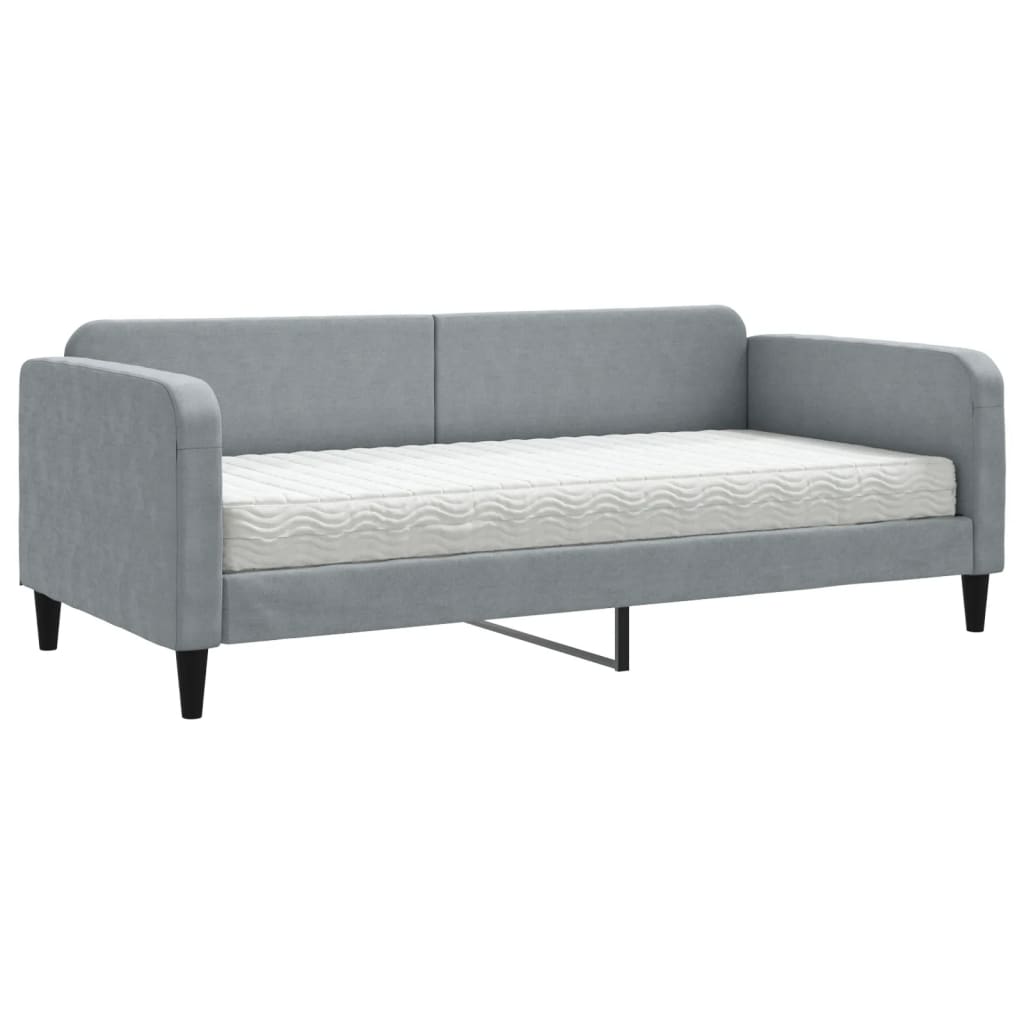Lit de jour avec matelas gris clair 90x200 cm tissu - XIOS