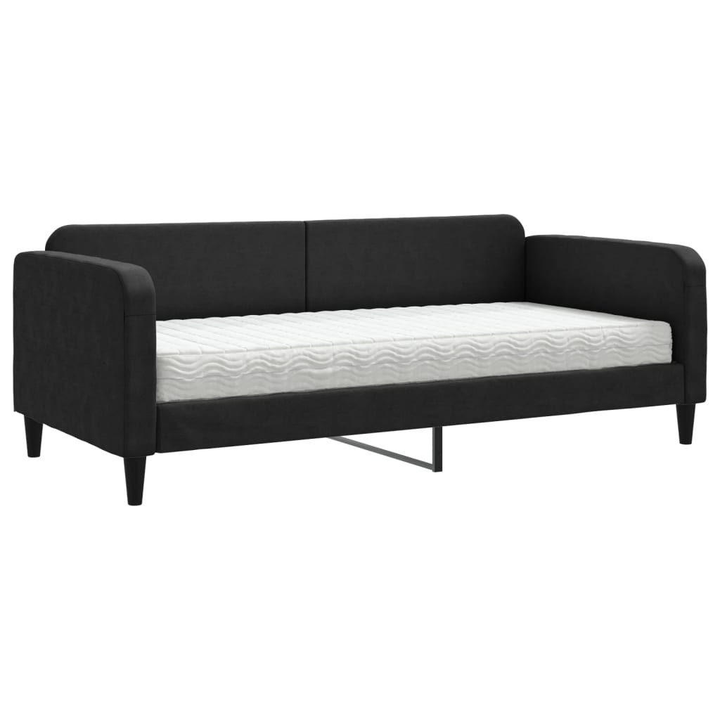 Lit de jour avec matelas noir 90x200 cm tissu - XIOS