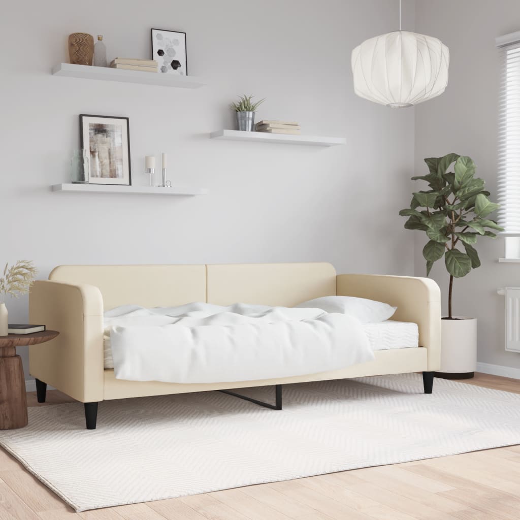 Lit de jour avec matelas crème 90x200 cm tissu - XIOS