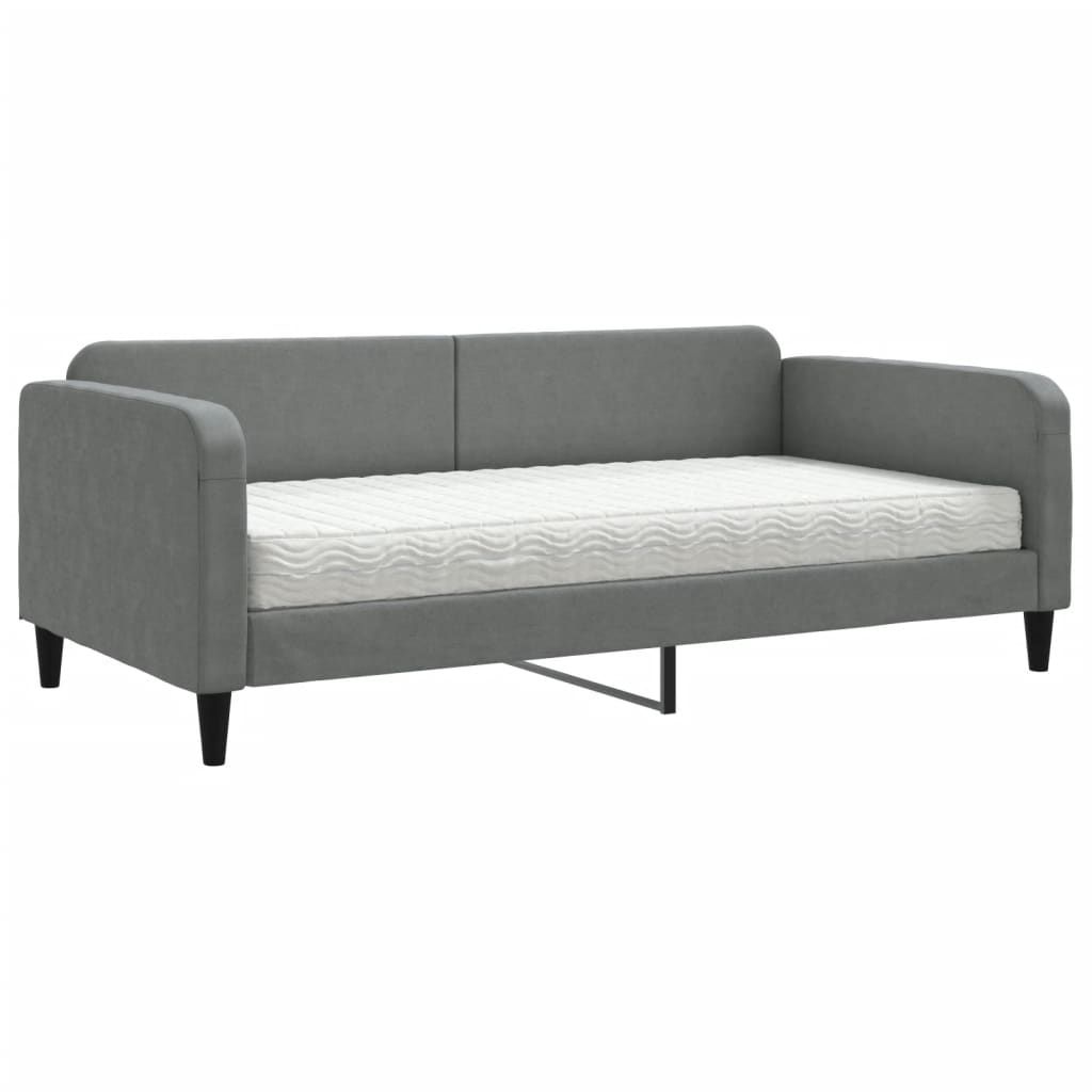 Lit de jour avec matelas gris foncé 100x200 cm tissu - XIOS