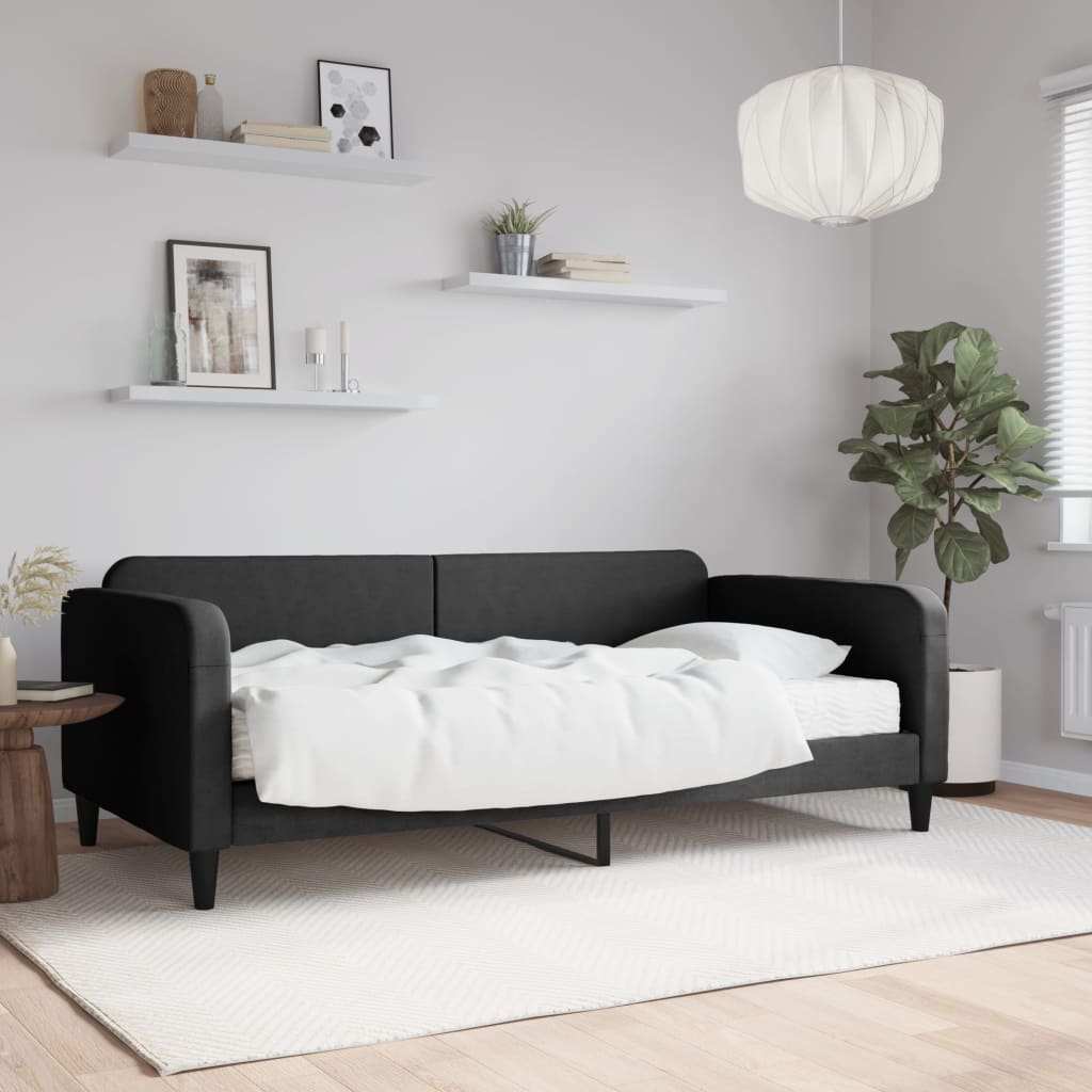 Lit de jour avec matelas noir 100x200 cm tissu - XIOS