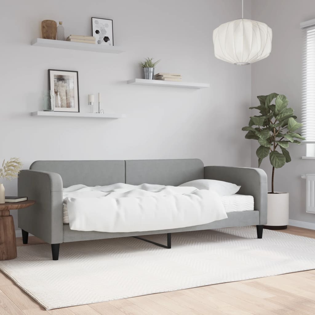 Lit de jour avec matelas gris clair 90x190 cm tissu - XIOS