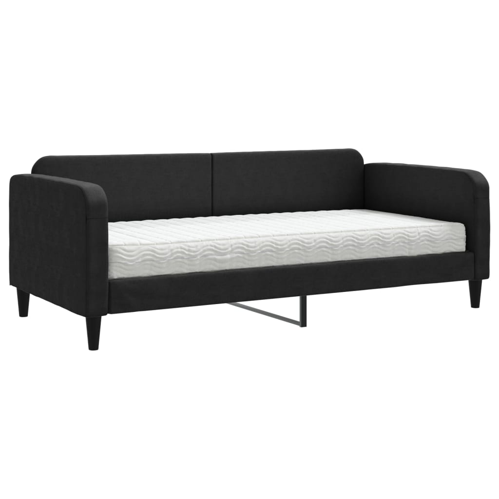 Lit de jour avec matelas noir 90x190 cm tissu - XIOS