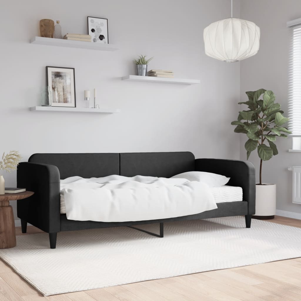 Lit de jour avec matelas noir 90x190 cm tissu - XIOS