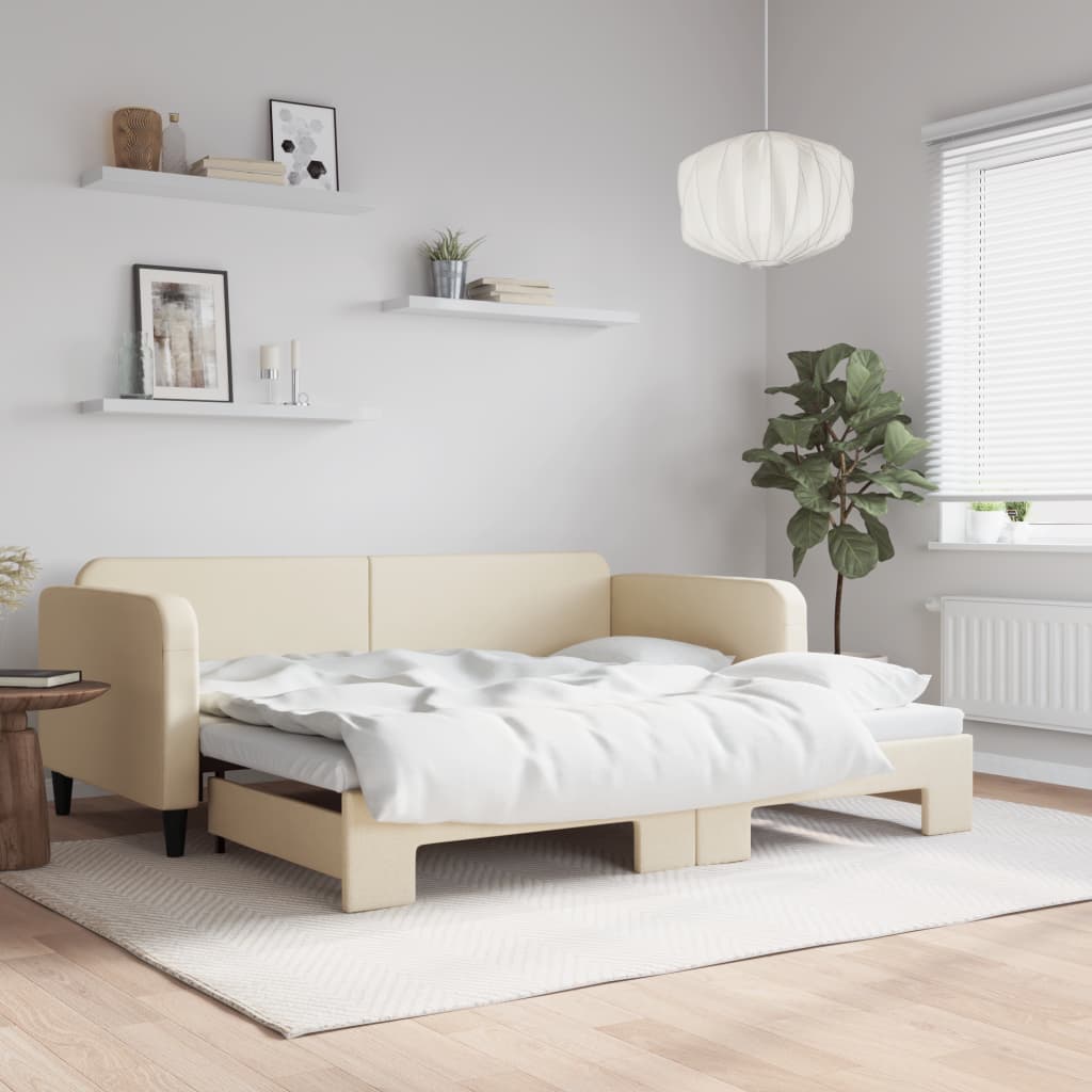 Lit de jour avec gigogne sans matelas crème 90x200 cm - XIOS