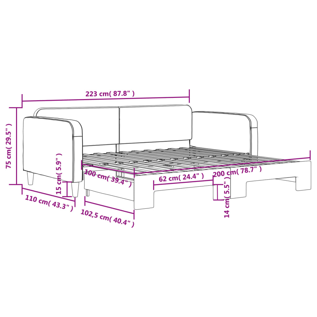 Lit de jour avec gigogne sans matelas gris clair 100x200 cm - XIOS