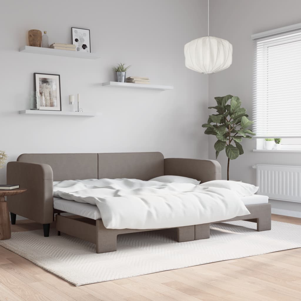 Lit de jour avec lit gigogne taupe 100x200 cm tissu - XIOS