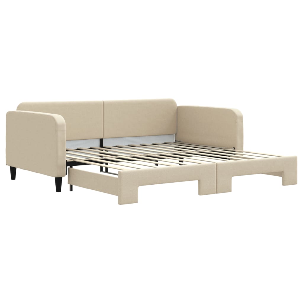 Lit de jour avec lit gigogne crème 100x200 cm tissu - XIOS
