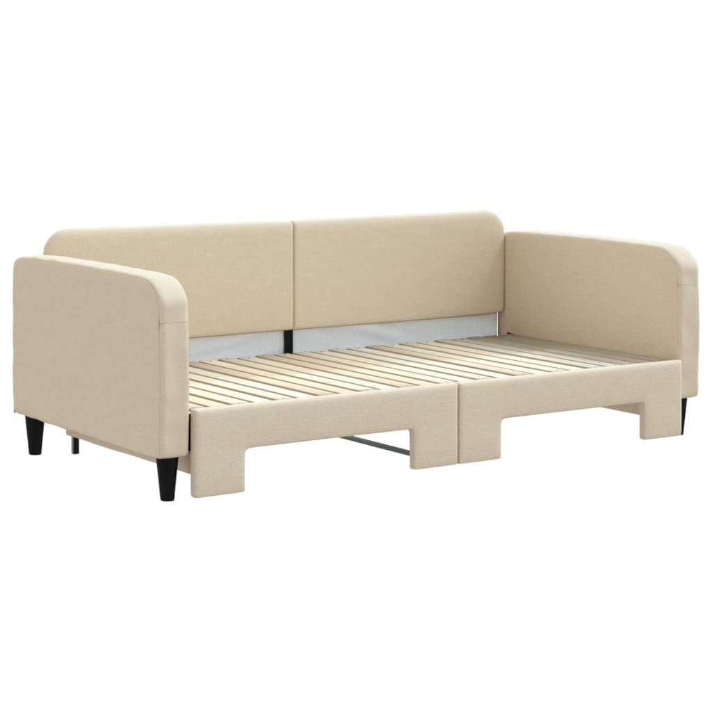Lit de jour avec lit gigogne crème 100x200 cm tissu - XIOS