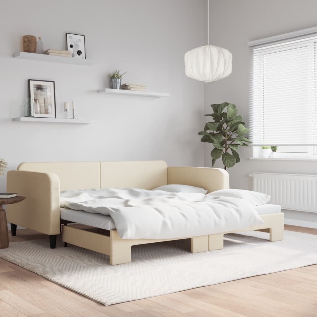 Lit de jour avec lit gigogne crème 100x200 cm tissu - XIOS