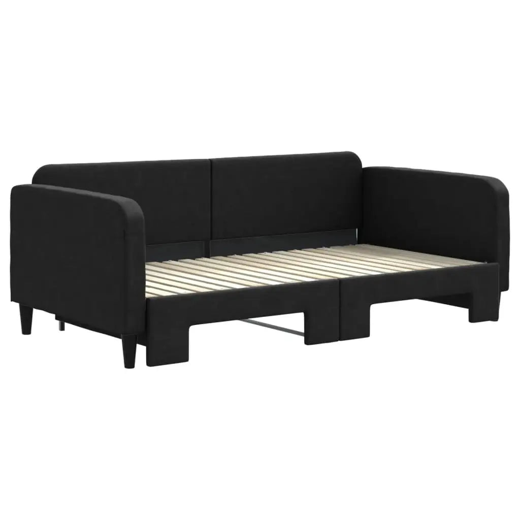 Lit de jour avec lit gigogne noir 90x190 cm tissu - XIOS