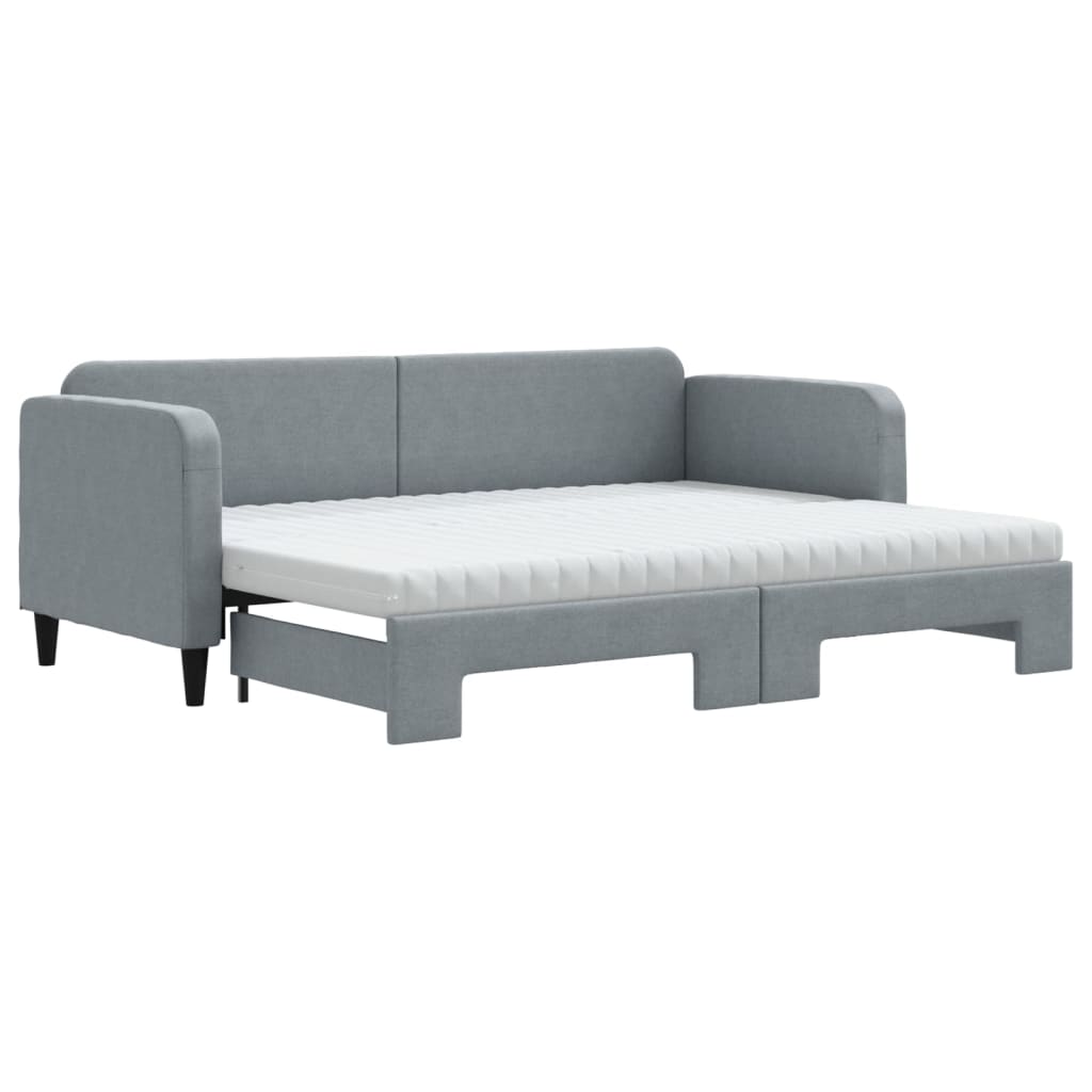 Lit de jour avec gigogne et matelas gris clair 80x200 cm tissu - XIOS
