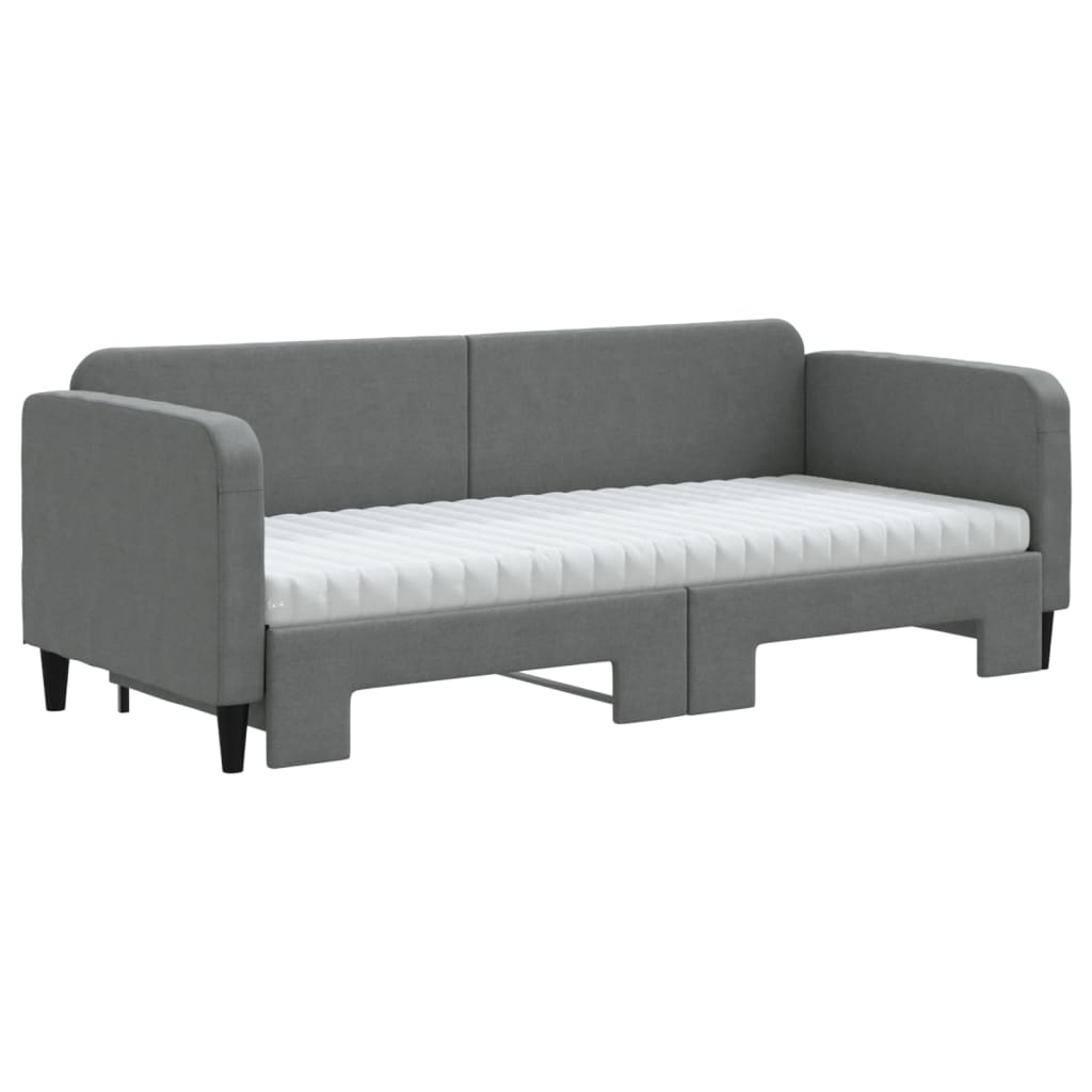 Lit de jour avec gigogne et matelas gris foncé 80x200 cm tissu - XIOS