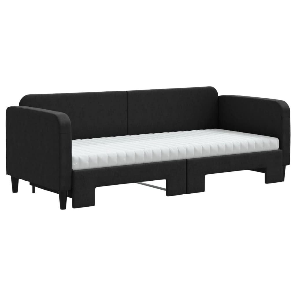Lit de jour avec lit gigogne et matelas noir 80x200 cm tissu - XIOS
