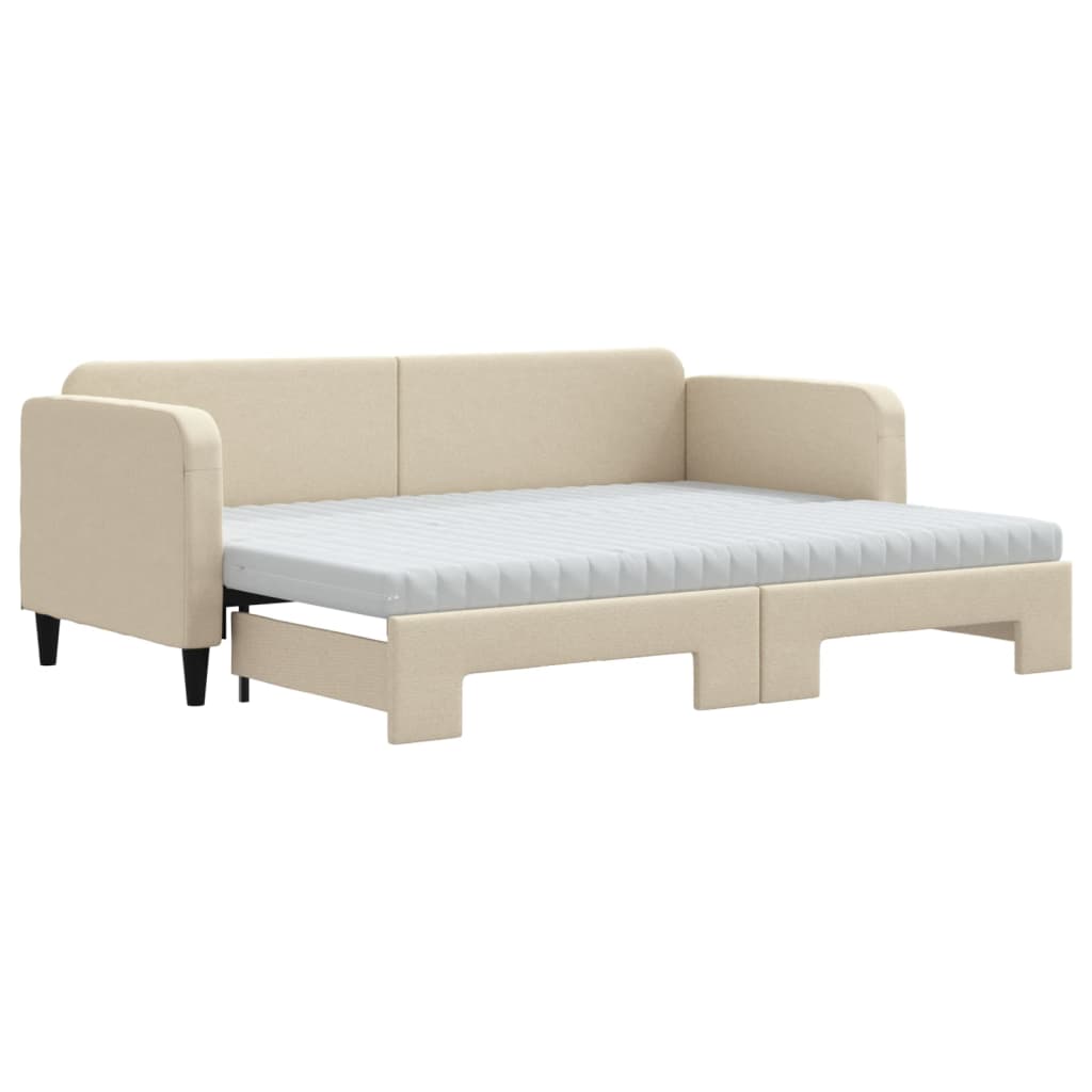 Lit de jour avec gigogne et matelas crème 80x200 cm tissu - XIOS