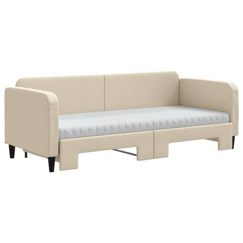 Lit de jour avec gigogne et matelas crème 80x200 cm tissu - XIOS