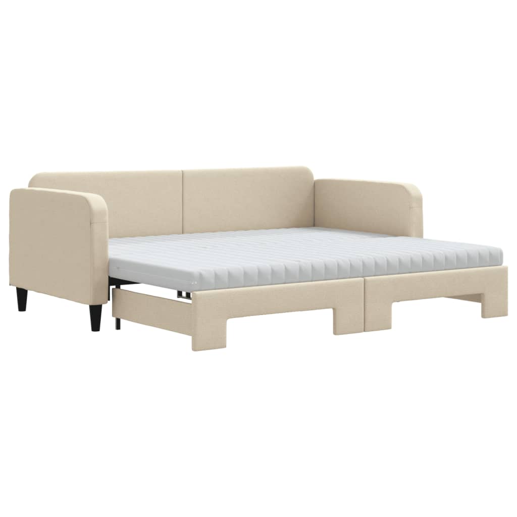 Lit de jour avec gigogne et matelas crème 90x200 cm tissu - XIOS