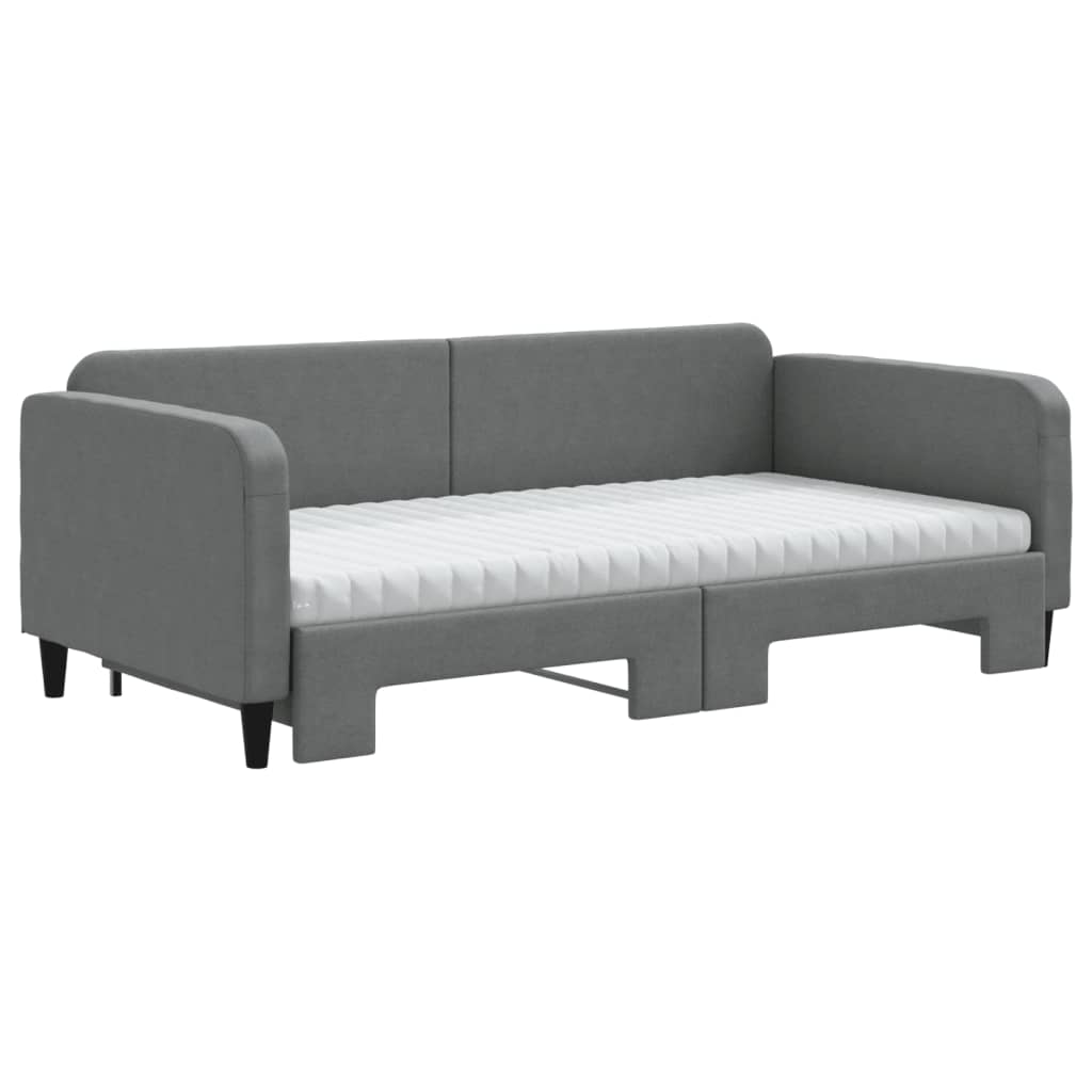 Lit de jour avec gigogne et matelas gris foncé 100x200 cm tissu - XIOS