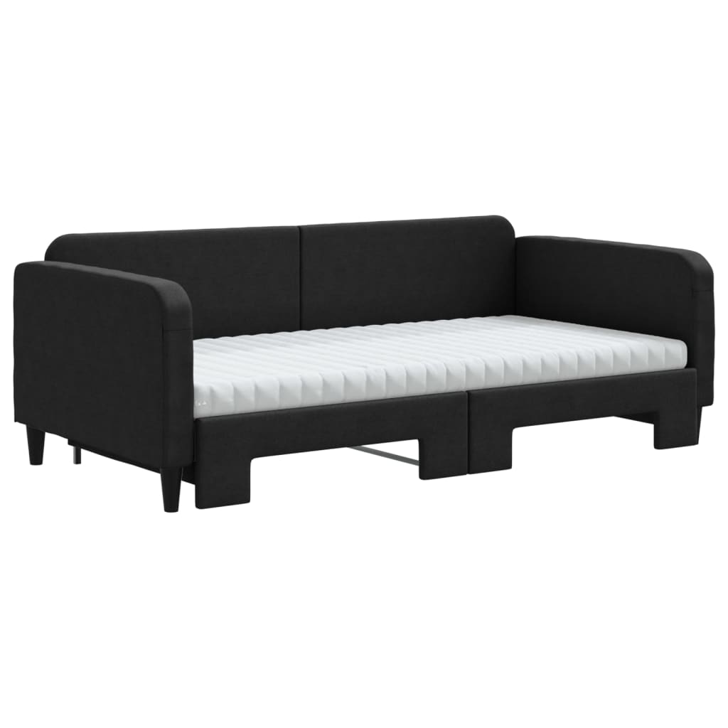 Lit de jour avec gigogne et matelas noir 100x200 cm tissu - XIOS
