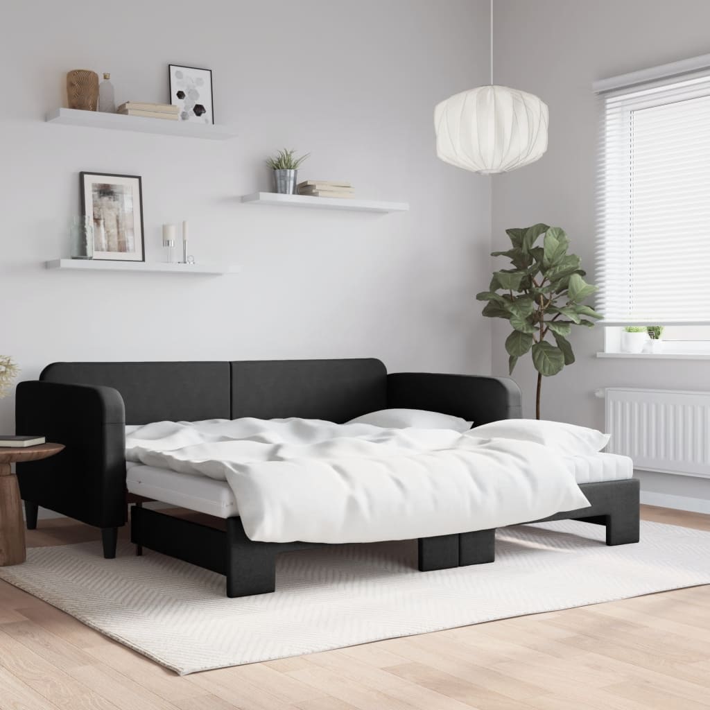 Lit de jour avec gigogne et matelas noir 100x200 cm tissu - XIOS