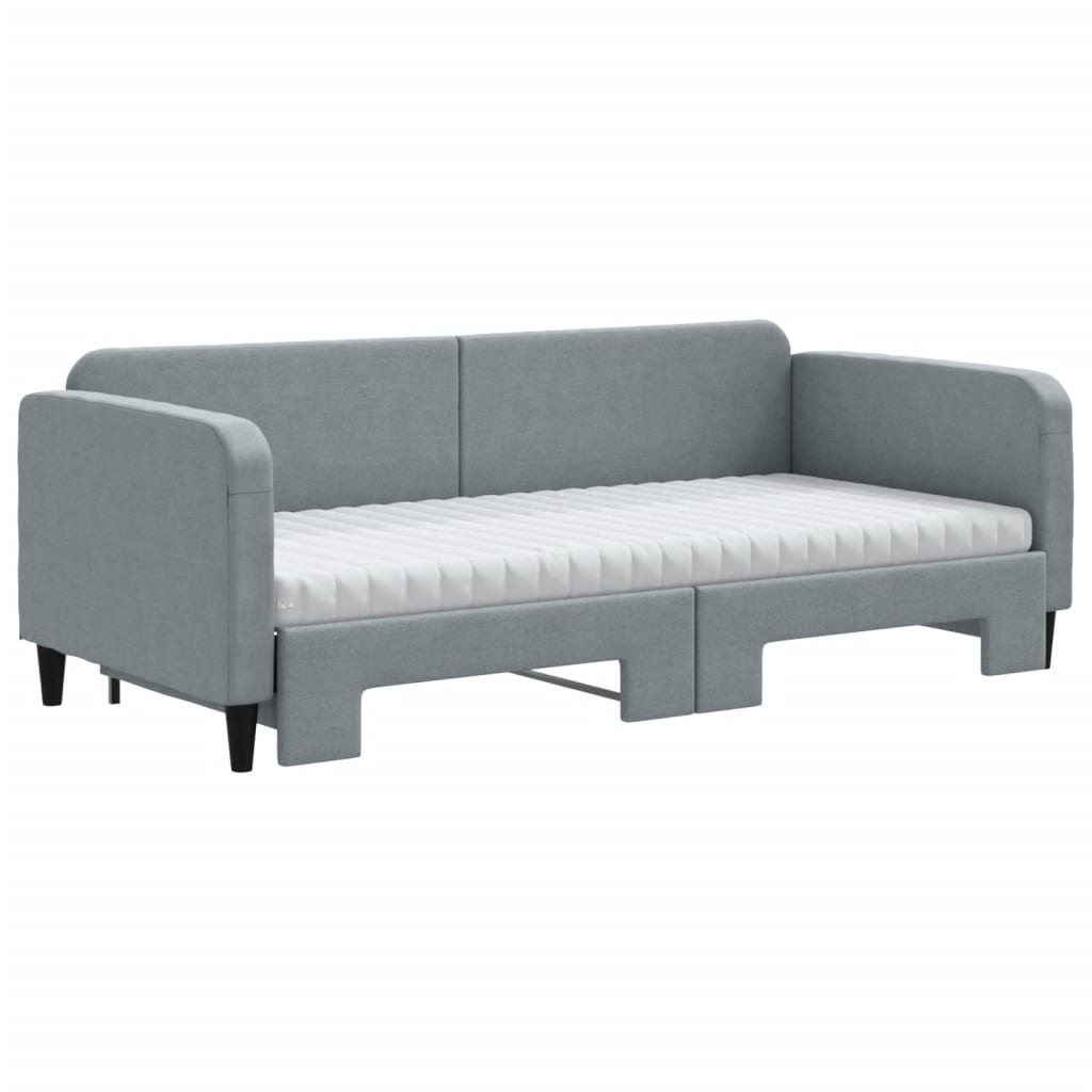 Lit de jour avec gigogne et matelas gris clair 90x190 cm tissu - XIOS