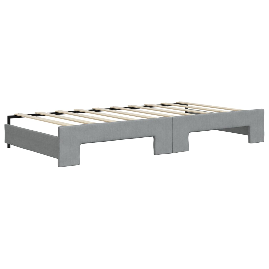 Lit de jour avec gigogne et matelas gris clair 90x190 cm tissu - XIOS